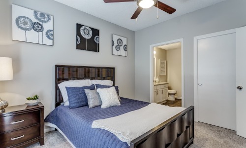 a bedroom with a bed and a dresser